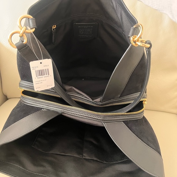 NWT Authentic Coach black Leather Suede Large Tote - Picture 6 of 11
